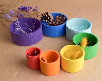 Wooden Stacking Bowls Set Rainbow Montessori Toy Preschool Color Sorting Nesting Cups Waldorf Stacking Toy Educational Gift for Kids Wood