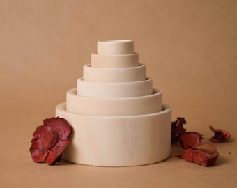 Wooden Bowls Set Toy Natural Stacking Cups Toy Sorting Montessori Materials Educational Learning Unique Toddlers Gift for Birthday