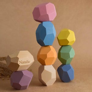 Personalized Wooden Balance Blocks Big Pastel Rainbow Stacking Stones Montessori Educational Toy for Toddlers Unique Birthday Kids Gift