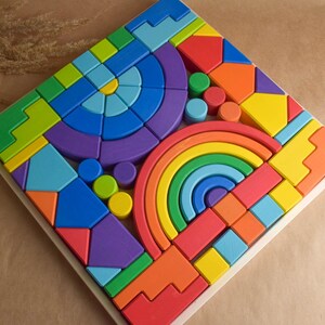 Wooden Romanesque Building Blocks, Rainbow Stacking Construction Set, Architecture Project, Unique Handmade Gift for Teen Son and Daughter