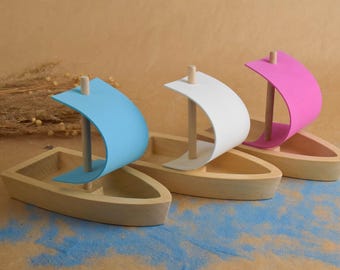 Floating Wooden Boat Bath Toy Toddlers Ship for Baby Kids Water Table Sailboat Toys Handmade Unique Gifts