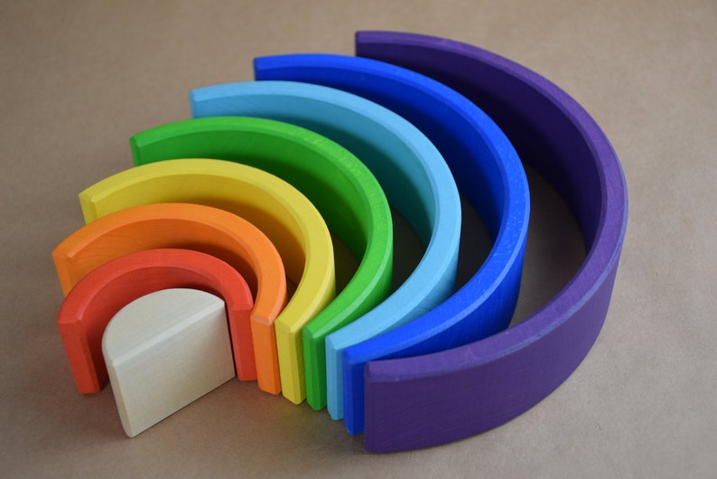 Wooden Rainbow Stacking Toy Montessori Rainbow Stacker Etsy