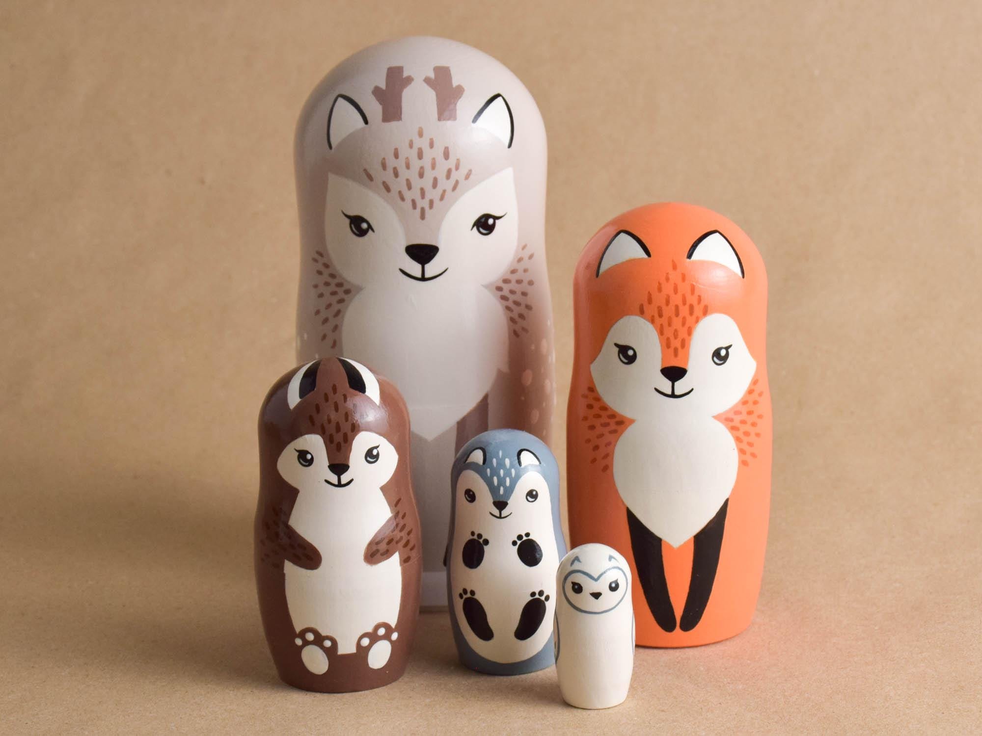 thumbnail image 2 of Oostifun 5pcs Cartoon Cute Handmade Russian Nesting Doll Playsets Wooden Animals Nesting Dolls Stacking Dolls Collection Decoration (Animals 2 of 14