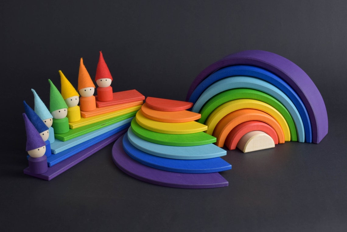 Wooden Rainbow Stacking Toy Set of 30 Pcs. Rainbow Etsy