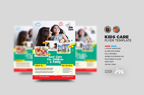 kids care flyer template child care flyer template baby care center flyer instant download ai eps files child care flyer template