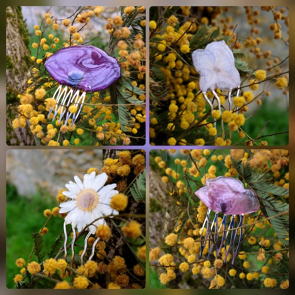 Pinces à cheveux "Cheveux féériques" (4 modèles au choix) - Pinces à cheveux fleuries, bijou nature, fleur éternelle, féérie florale