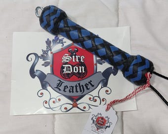 FACLH5086-01 Flogger Handle Leather Braid - Black-Blue