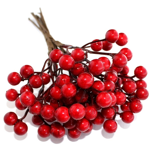 Red Berry Picks - Package of 8 Picks - 88 Total Berries - 10" Stems - Perfect for Home Decor and Holiday Crafts