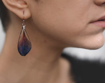 Royal Blue Alstroemeria earrings; real flower petals encased in resin.