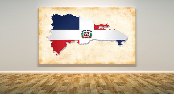Vintage Dominican Republic Map With the Flag Wall Art Decor - Etsy