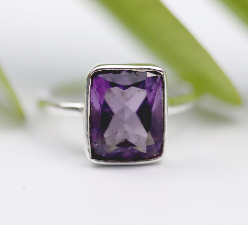 Amethyst Cushion Ring Silver Jewelry Free Shipping Gemstone Ring Purple Silver Ring Stacking Ring 925 Sterling Silver Amethyst Ring