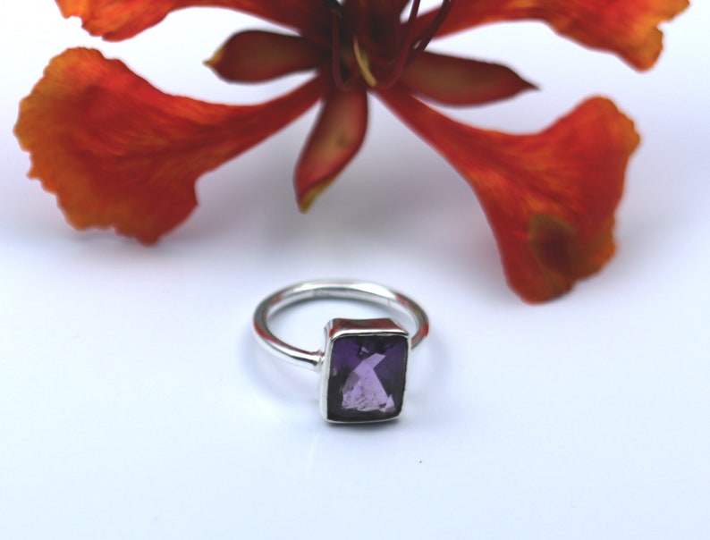 Amethyst Cushion Ring Silver Jewelry Free Shipping Gemstone Ring Purple Silver Ring Stacking Ring 925 Sterling Silver Amethyst Ring