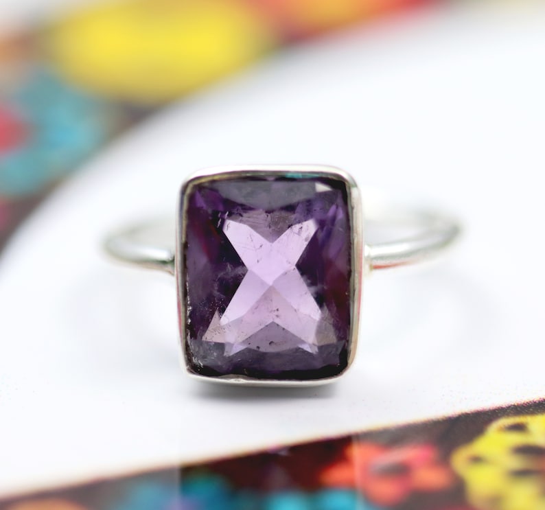 Amethyst Cushion Ring Silver Jewelry Free Shipping Gemstone Ring Purple Silver Ring Stacking Ring 925 Sterling Silver Amethyst Ring