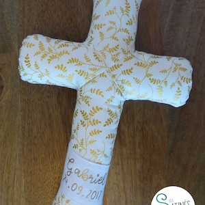 Cross crucifix fabric Gold - customizable first name date - baptism communion
