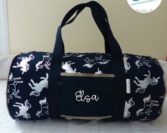 Navy blue Unicorn children's duffel bag - customizable first name