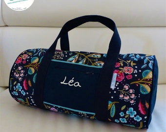 Navy floral children's duffel bag - customizable first name