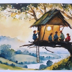 Boys in treehouse - instant download for wall art