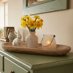 Oval wooden bowl, rustic style - Decorative serving tray in country style, 40 cm