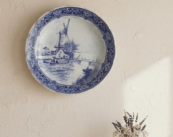 Delfts aardewerk bord met windmolen - Origineel Delfts blauw en wit Ø 30 cm