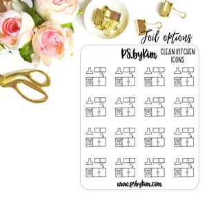 Schone keuken - planner icon stickers, Foiled planner stickers, Foiled iconen, Appliances, Cleaning, Clear stickers, Functionele planning