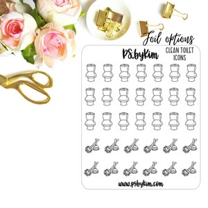 Schoon toilet - plannerpictogramstickers, verijdelde plannerstickers, verijdelde pictogrammen, schoonmaakstickers, duidelijke stickers, functionele planning, dagboek