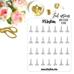 Schone vloeren - planner icon stickers, Foiled planner stickers, Foiled iconen, Mop vloer, Dweilen, Clear stickers, Reiniging, Functioneel plan