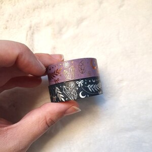 Pełna rolka - Taśma washi czarownica, Magiczna taśma washi, Okultystyczna, Niebiańska, Taśma washi foliowana, Taśma maskująca, Dekoracja planera, Bullet journal