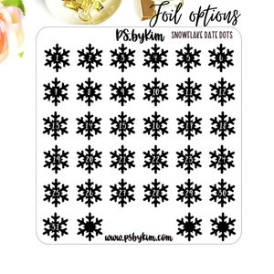 Snowflake date dots, Foiled date dots, Foiled stickers, Date stickers, Foil date covers, Christmas, Vertical planner, Clear stickers