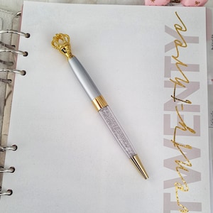 Bolígrafo lleno de gemas de lujo, Pluma de corona dorada, Pluma de piedras preciosas, Papelería, Suministros de planificador, Diario, Bujo, Útiles escolares, Pluma de boda