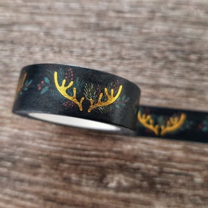 Rouleau complet - Ruban washi de bois d’or, Rennes, Fleurs de Noël, Fleurs, Washi en aluminium, Ruban de masquage, Décoration de planificateur, Bullet journal