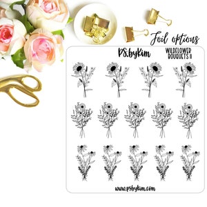 Wildflower boeket - Verijdelde planner stickers, Verijdelde stickers, Bloemen, Duidelijke stickers, Journaling stickers, Decoratieve planning, Minimal