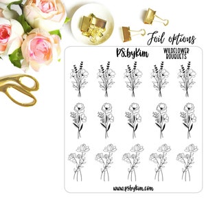 Wildflower boeket - Verijdelde planner stickers, Verijdelde stickers, Bloemen, Duidelijke stickers, Journaling stickers, Decoratieve planning, Minimal