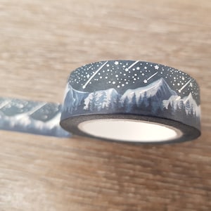 Volledige rol - Night sky washi tape, Berg, Melkweg, Sterren, Hemels, Verijdelde washi tape, Masking tape, Planner decoratie, Bullet journal