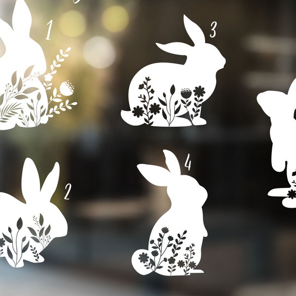 Spring window decal, Easter window decoration, Bunny, Floral, Glass window decal, Home decoration, Spring window sticker, Reusable sticker