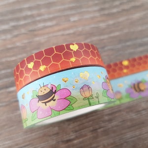 60cm / 24" Sample - Frühlings washi tape, Bienen, Wabe, Goldfolie, Masking Tape, Planer Dekoration, Bullet Journal, Bujo, Fuchs & Kaktus