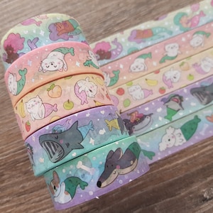 60cm / 24" Sample - Meerjungfrau Washi Tape, Mercat, Merdog, Mershark, Fuchs und Kaktus, Masking Tape, Planer Dekoration, Journal Zubehör