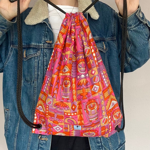 Drawstring rucksack, made using original vintage fabric from the 1980’s