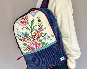 Backpack, Created using entirely Vintage and Repurposed fabrics and materials.