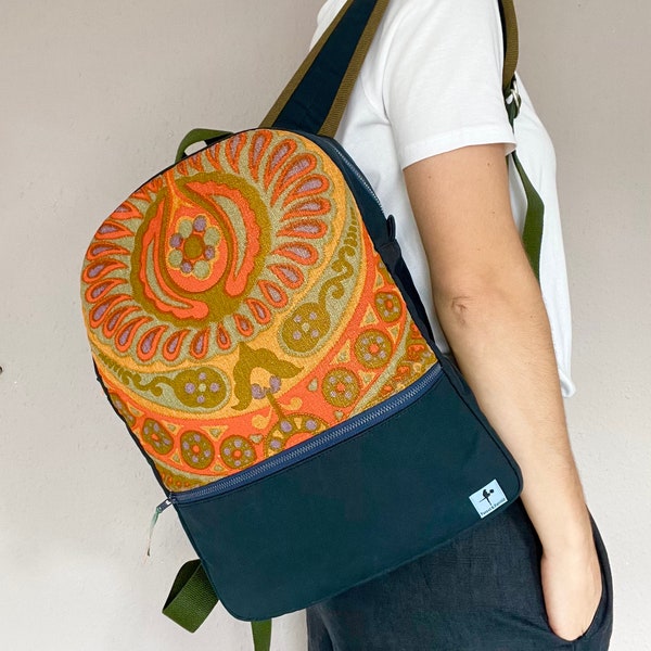 Rucksack/ Backpack, Created using entirely Vintage and Repurposed fabrics and materials.