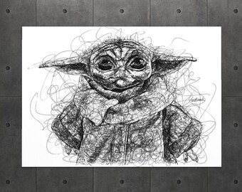 Yoda Black And White Etsy