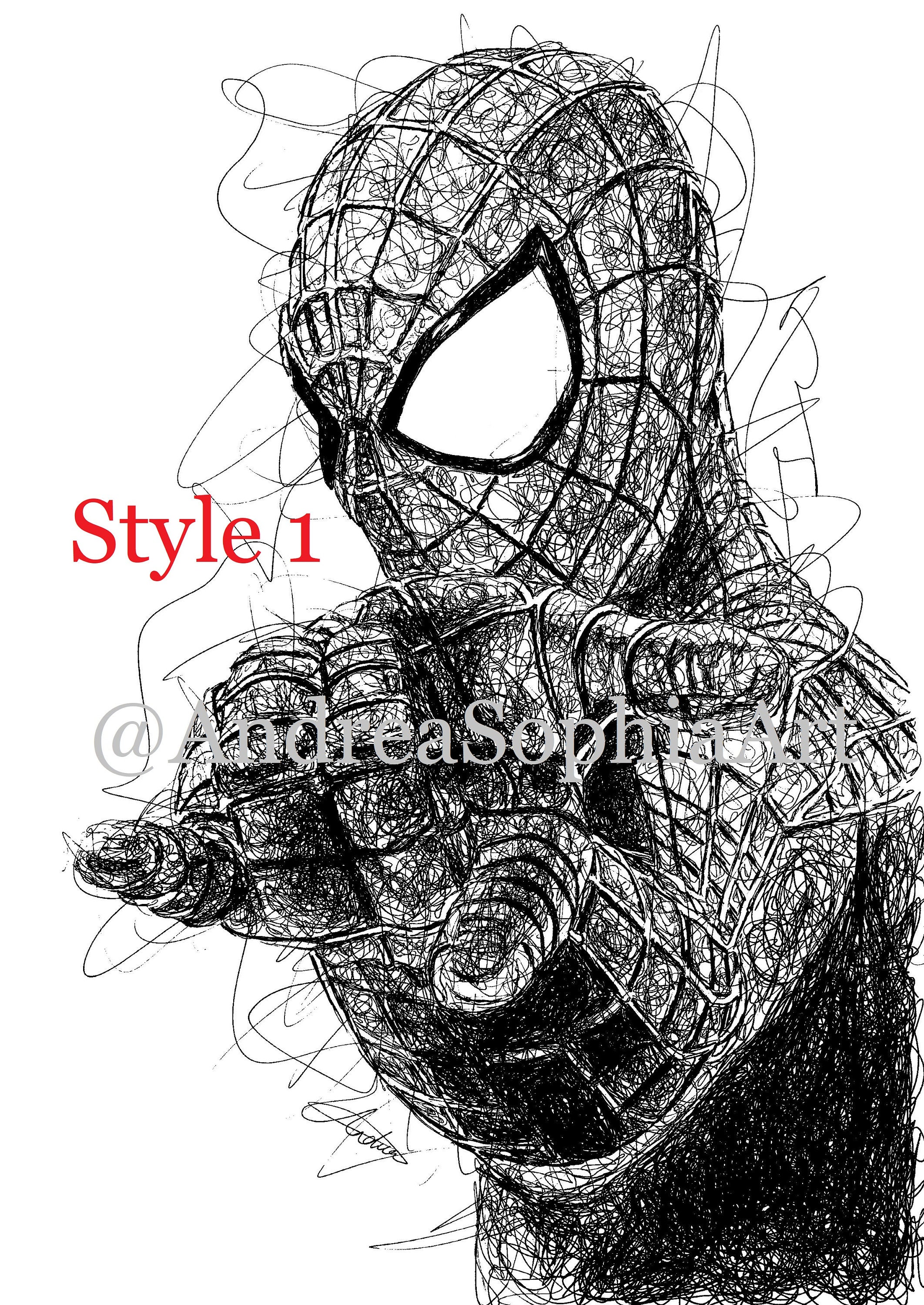 SpiderMan Noir et Blanc A4 Scribble Sketch Art Print / 3 Etsy