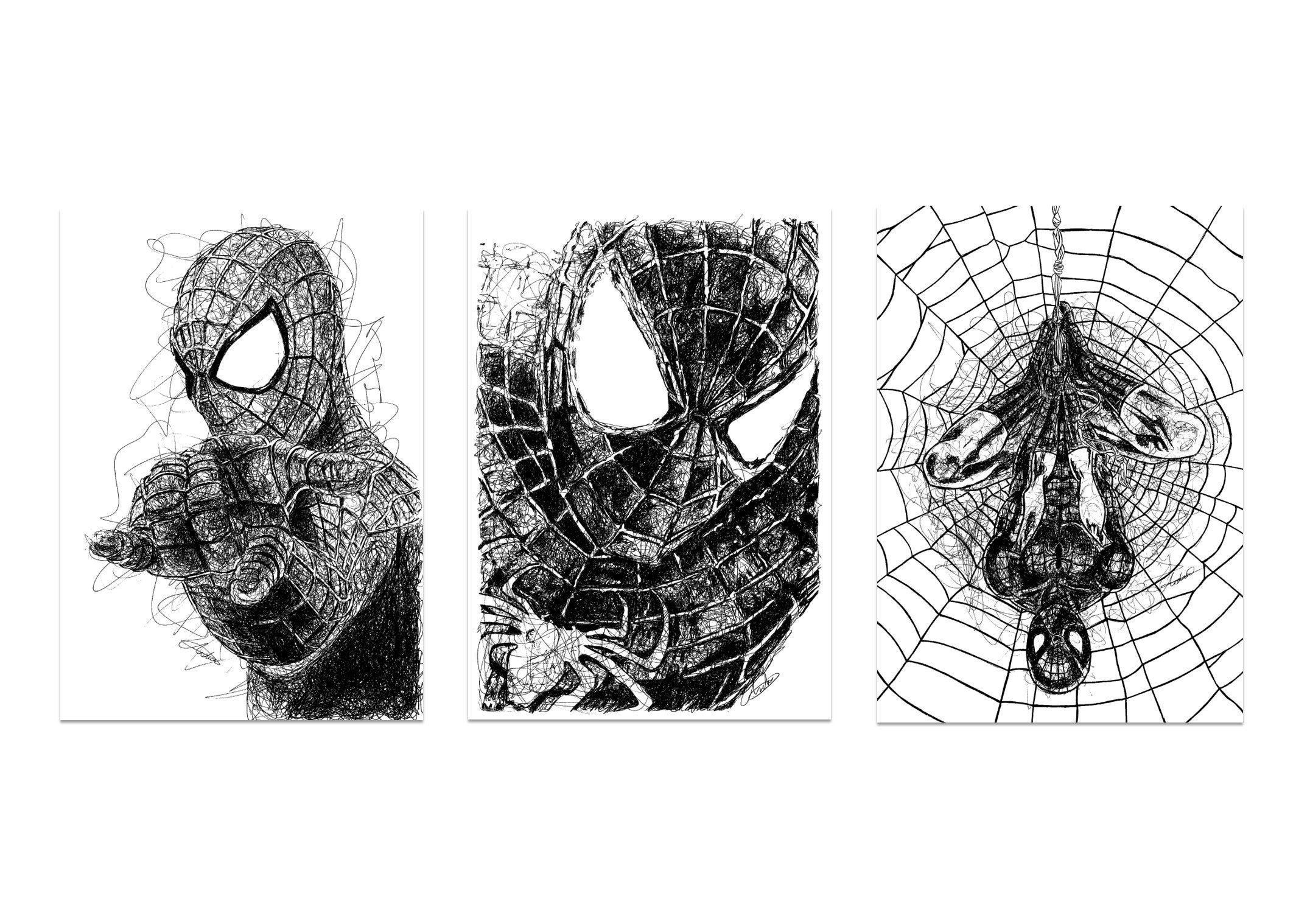 SpiderMan Noir et Blanc A4 Scribble Sketch Art Print / 3 Etsy