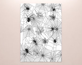Spider Web Spooky Art Print A4 Black and White Gothic Halloween Witchy Wall Decor