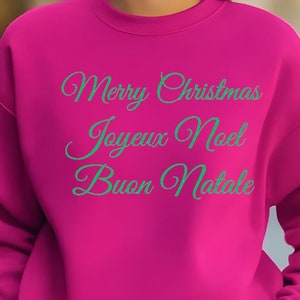 Merry Christmas, Joyeux Noel Crewneck Sweatshirt, Christmas Slogan Sweater, Matching Family Sweatshirts, Happy Christmas Sweater