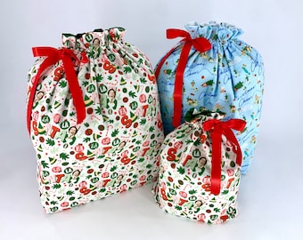 Elf Fabric Gift Bags, Buddy the Elf Print, Medium, Small, Kerstverpakking, Herbruikbaar, Eco-vriendelijk!