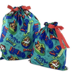 Paw Patrol Fabric Gift Bags, Drawstring Backpack, Small Gift Bag, Reusable, Eco Friendly Gift Wrap
