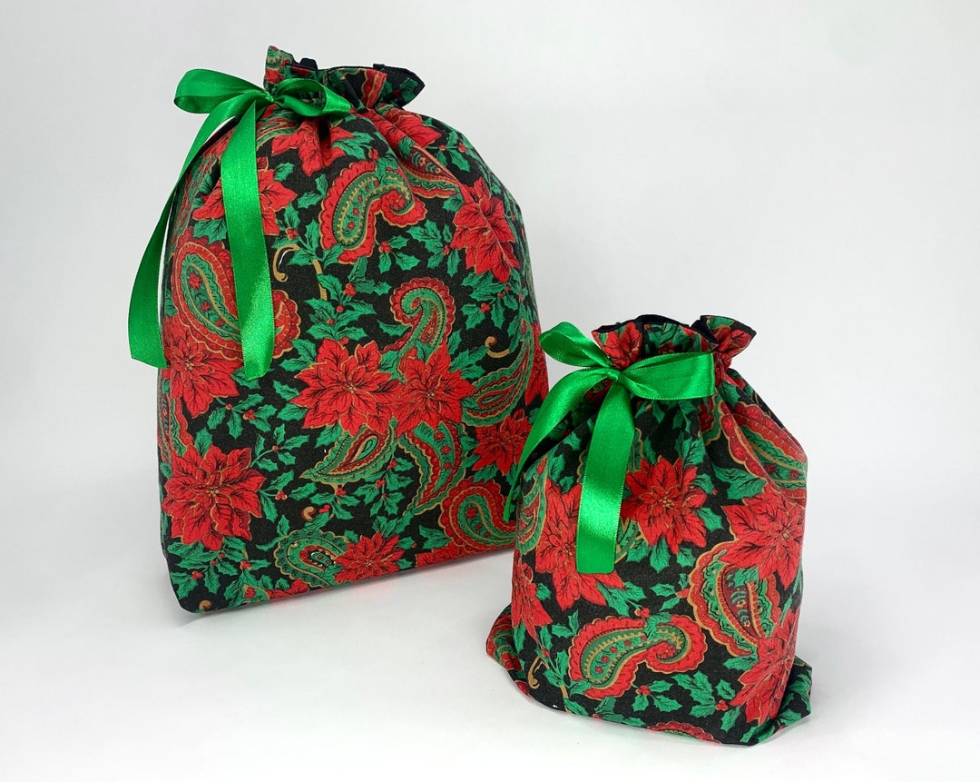 Christmas Fabric Gift Bags, Paisley Print, Medium, Small, Christmas