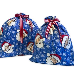 Christmas Fabric Gift Bags, Santa Print, Large, Medium, Christmas Wrapping, Reusable, Eco Friendly!