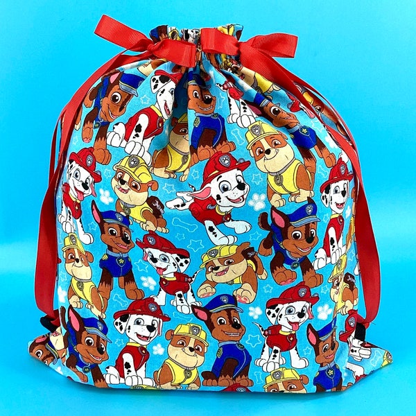 Paw Patrol Geschenkbeutel aus Stoff, Kordelzug Rucksack, wiederverwendbar, umweltfreundliche Geschenkverpackung