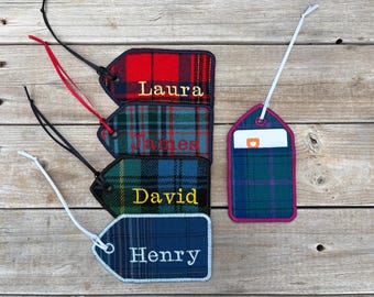 Customized Fabric Gift Tag, Gift Card Ornament, Upcycled Kilt, Monogramed, Reusable, Eco Friendly!